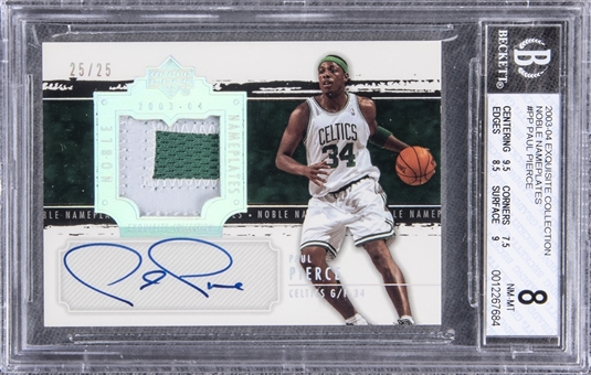 2003-04 UD "Exquisite Collection" Noble Nameplates #PP Paul Pierce Signed Game Used Patch Card (#25/25) – BGS NM-MT 8/BGS 10